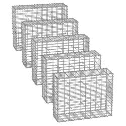 Lot de 5 gabions pour pierre cage en m&eacute;tal panier &agrave; pierre maille 5 x 10 cm galvanis&eacute; mur paterre d