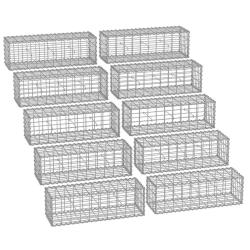 Lot de 10 gabions pour pierre cage en m&eacute;tal panier &agrave; pierre maille 5 x 10 cm galvanis&eacute; mur paterre