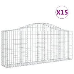 Paniers &agrave; gabions cl&ocirc;ture cage mur de sout&egrave;nement arqu&eacute;s 15 pcs 200 x 30 x 80/100 cm fer galvanis&eacute;