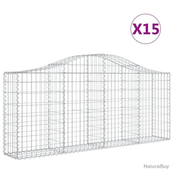 Paniers � gabions cl�ture cage mur de sout�nement arqu�s 15 pcs 200 x 30 x 80/100 cm fer galvanis�