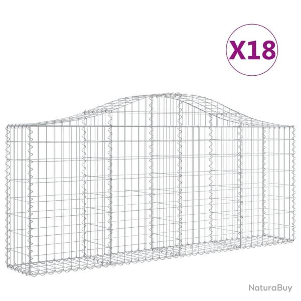 Paniers � gabions cl�ture cage mur de sout�nement arqu�s 18 pcs 200 x 30 x 80/100 cm fer galvanis�