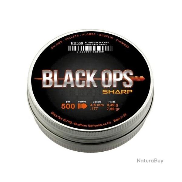 Plombs THE BLACK OPS sharp cal.4.5mm t�te pointue par 1500 (3 boites)