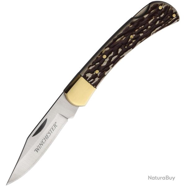 Couteau Pliant Winchester Medium Lame Inox Clip Point Manche Imitation Cerf Lockback WN6220080W