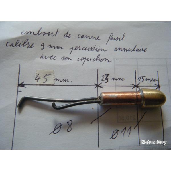 embout de canne fusil cal. 9 mm percussion annulaire avec son capuchon en caoutchouc