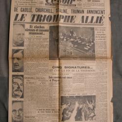 WW2 FRANCE JOURNAL FRANCAIS" CE SOIR 9 MAI 1945 " &Eacute;POQUE ARMISTICE J+1 39-45