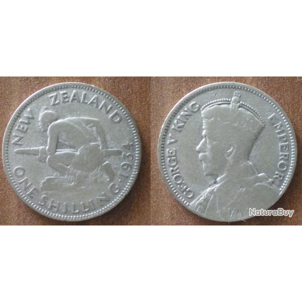 Nouvelle Zelande 1 Shilling 1934 Piece Argent Dollars Dollar Shillings