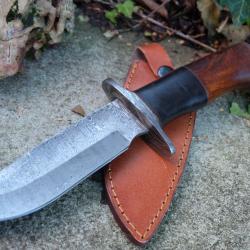 Couteau Poignard Lame Acier Damas 256 Couches Manche Bois Garde Pommeau Damas Etui Cuir F Artisan 00
