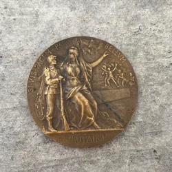 Magnifique ancienne m&eacute;daille militaire comm&eacute;morative en bronze "Si Vis Pacem Para Bellum"
