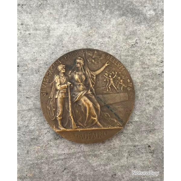 Magnifique ancienne m�daille militaire comm�morative en bronze "Si Vis Pacem Para Bellum"