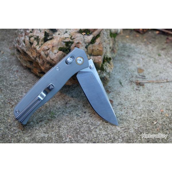 Couteau SRM Medal 255L-GK Gray Lame Acier 10Cr15CoMoV Manche G10 Ambi-Lock Clip de Poche