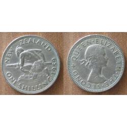Nouvelle Zelande 1 Shilling 1959 Piece Elizabeth 2 Dollars Dollar Shillings