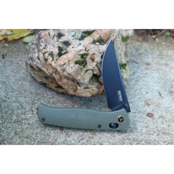 Couteau Pliant SRM Medal 255L-GP2 Lame Acier 10Cr15CoMoV Manche G10 Green Ambi Lock Clip