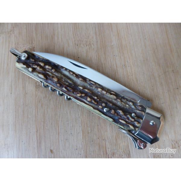 Ancien couteau de chasse 3 pi�ces VERITABLE ISSARINOX bois de cerf � palanquille Thiers FRANCE