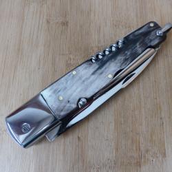 Ancien couteau pliant Vintage 4 pi&egrave;ces &agrave; pompe corne BEGON INOX Thiers FRANCE Jamais SERVI