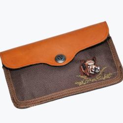 Pochette &agrave; balles toile et cuir vachette 10 tubes brod&eacute;e sanglier