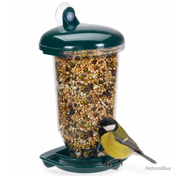 Mangeoire pour oiseaux � ventouse 14x22cm - Transparente et verte