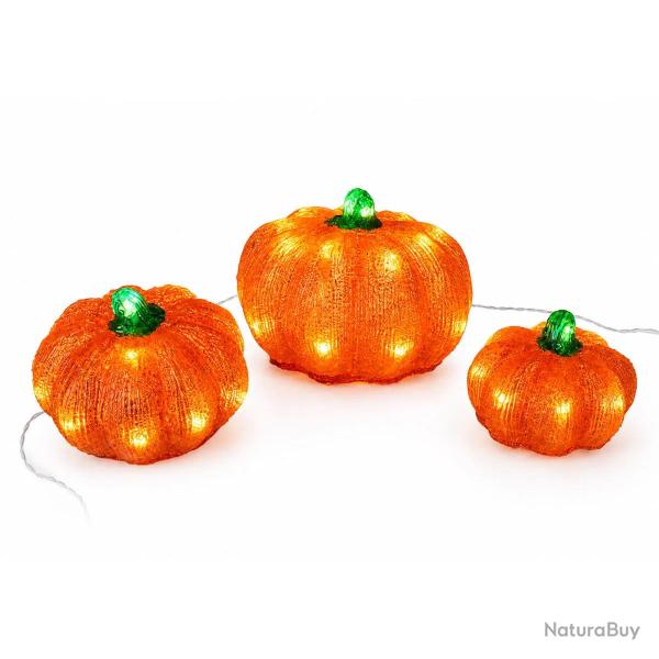 Set de 3 Citrouilles LED Blanc Chaud - D�coration Automnale �clairage Int�rieur/Ext�rieur