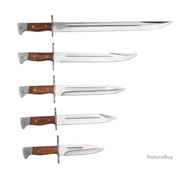 ENCHERE LOT DE 5 BAIONNETTES DROITE AK47 NEUVES DE 26CM, 31CM, 34.5CM 39CM, 51CM