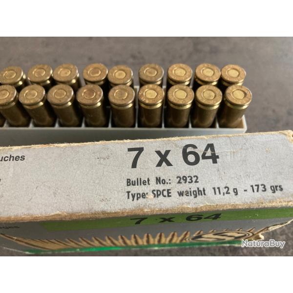 Lot de 34 balles calibre 7x64 - 11,2gr (173 grains)