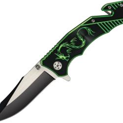 Couteau Pliant Rite Edge Dragon Rescue Lame Inox Manche Aluminium Vert Linerlock CN300256GN