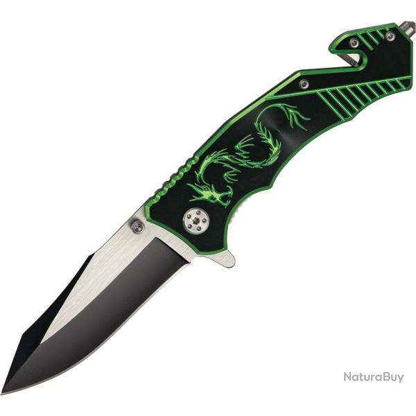 Couteau Pliant Rite Edge Dragon Rescue Lame Inox Manche Aluminium Vert Linerlock CN300256GN