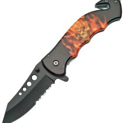 Couteau Pliant Rite Edge Flaming Skull A/O Lame Inox Manche Aluminium Noir Linerlock CN300261