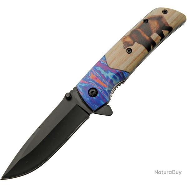 Couteau Pliant Rite Edge Voodoo Bear A/O Lame Inox Manche ABS Linerlock CN300564BE