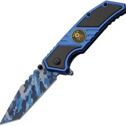 Couteau Rite Edge Police A/O Lame Acier 3Cr13 Manche Aluminium Noir et Bleu Linerlock CN300598PO