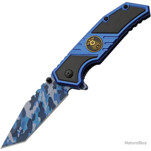 Couteau Rite Edge Police A/O Lame Acier 3Cr13 Manche Aluminium Noir et Bleu Linerlock CN300598PO