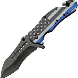 Couteau Pliant Rite Edge Police Flag Lame Acier 3Cr13 Manche Aluminium Noir Linerlock CN300599PO