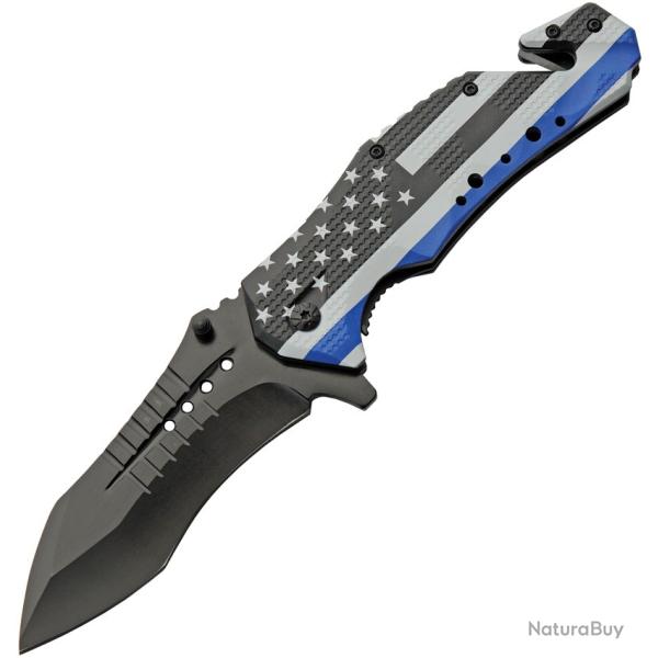 Couteau Pliant Rite Edge Police Flag Lame Acier 3Cr13 Manche Aluminium Noir Linerlock CN300599PO