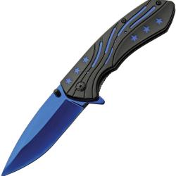 Couteau Pliant Rite Edge Stars Lame Acier 3Cr13 Manche Aluminium Noir et Bleu Linerlock CN300600BL