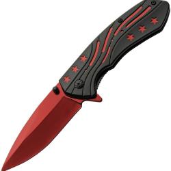 Couteau Rite Edge Stars A/O Lame Acier 3Cr13 Manche Aluminium Noir et Rouge Linerlock CN300600RD