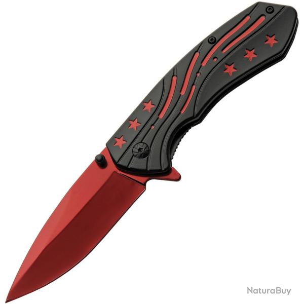 Couteau Rite Edge Stars A/O Lame Acier 3Cr13 Manche Aluminium Noir et Rouge Linerlock CN300600RD