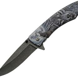 Couteau Rite Edge Dark Moon Gris A/O Lame Acier 420 Manche Aluminium Noir Linerlock CN300605BK