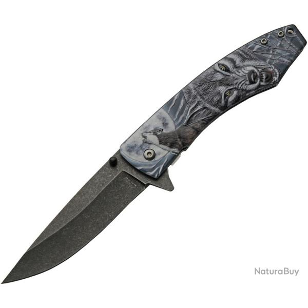 Couteau Rite Edge Dark Moon Gris A/O Lame Acier 420 Manche Aluminium Noir Linerlock CN300605BK