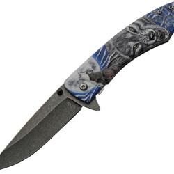 Couteau Rite Edge Dark Moon Bleu A/O Lame Acier 420 Manche Aluminium Noir Linerlock CN300605BL