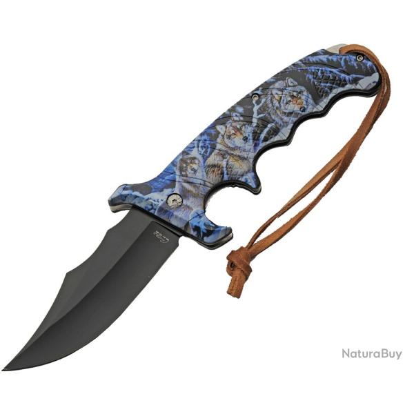 Couteau Pliant Rite Edge Defender Wolf A/O Lame Acier 420 Manche ABS Noir Linerlock CN300607WF