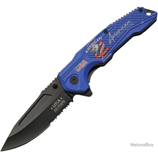 Couteau Rite Edge 250th Anniv A/O Lame Inox Drop Point Manche Aluminium Bleu Linerlock CN300615BL