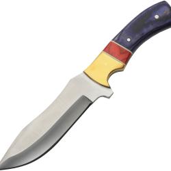 Couteau Fixe Rite Edge Hunter Opal Lame Inox Manche Pakkawood Bleu et Rouge &Eacute;tui Cuir PA203449OP