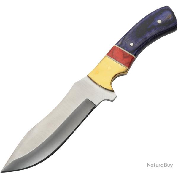 Couteau Fixe Rite Edge Hunter Opal Lame Inox Manche Pakkawood Bleu et Rouge �tui Cuir PA203449OP