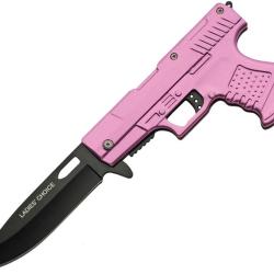 Couteau Pliant Rite Edge Gun A/O Lame Inox Manche ABS Rose Linerlock CN300227PK