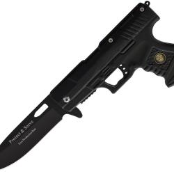 Couteau Pliant Rite Edge Gun Police A/O Lame Inox Manche ABS Noir Linerlock CN300227PO