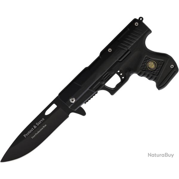 Couteau Pliant Rite Edge Gun Police A/O Lame Inox Manche ABS Noir Linerlock CN300227PO
