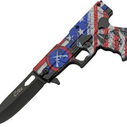 Couteau Pliant Rite Edge Gun Skull Flag A/O Lame Inox Manche ABS Linerlock CN300227SK