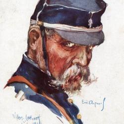 Carte postale illustr&eacute;e d'un portrait de soldat fran&ccedil;ais, Villers-Cotter&ecirc;ts 1914 -N&deg;8967