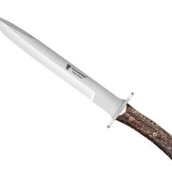 DAGUE CLAUDE DOZORME LAME MONO TRANCHANT 25CM ACIER MANCHE BOIS DE CERF + ETUI