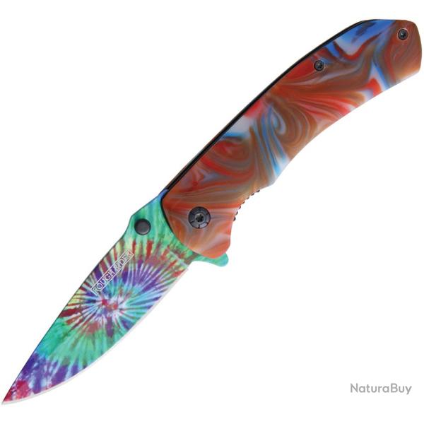 Couteau Pliant Rough Rider A/O Lame Inox Tie Dye Manche Synth�tique Rouge et Bleu Linerlock RR1909