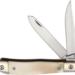 Couteau Pliant Rough Rider Trapper 2 Lames Inox Manche Os Lisse Blanc RR2234