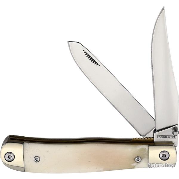 Couteau Pliant Rough Rider Trapper 2 Lames Inox Manche Os Lisse Blanc RR2234
